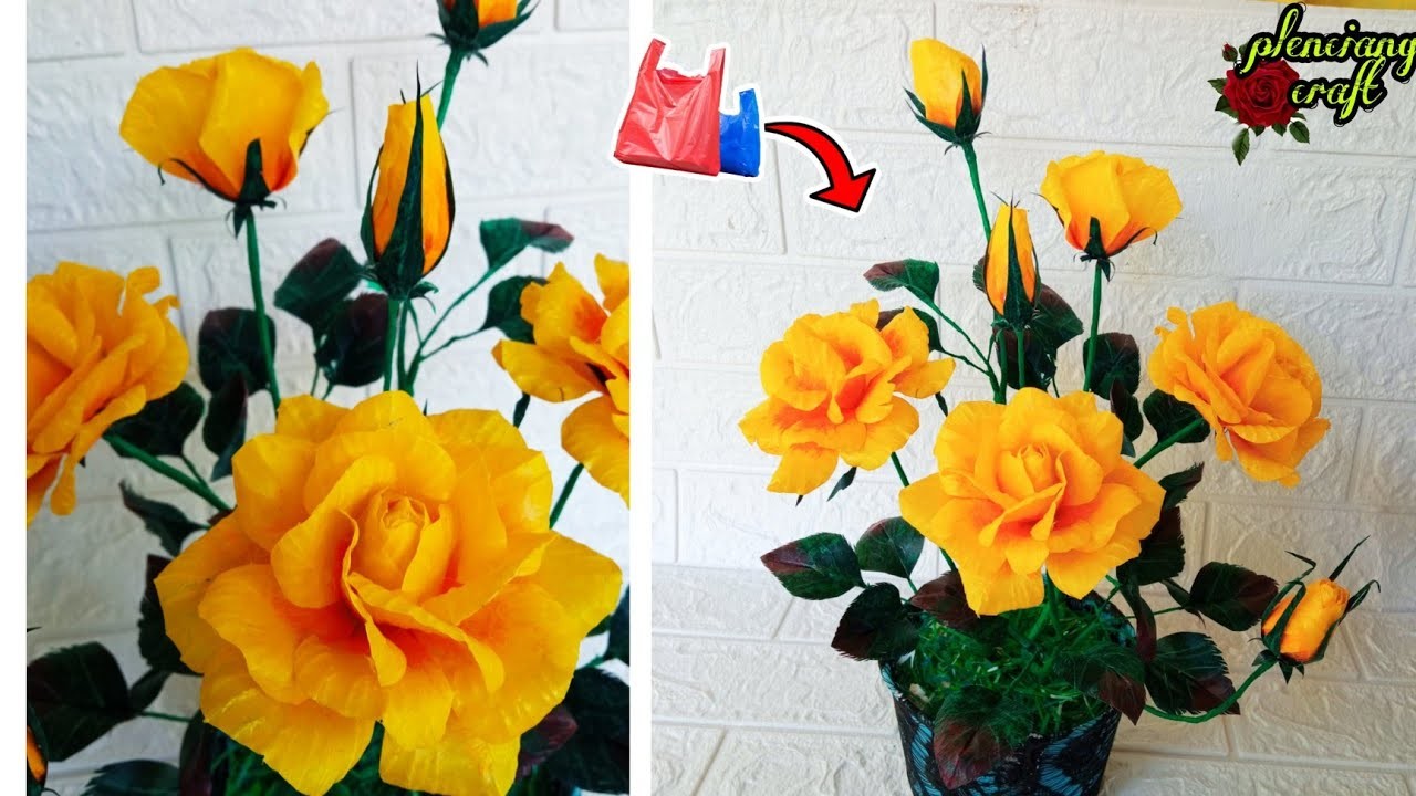 Bunga mawar artificial dari PLASTIK KRESEK || how to make ROSE artificial
