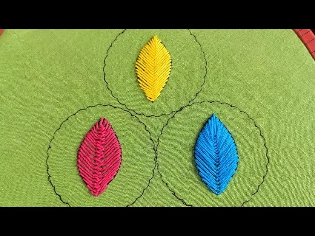 3(Three) Different Type Stitch Leaves Hand Embroidery Tutorial,Easy Fishbone Feather and Fly Stitch