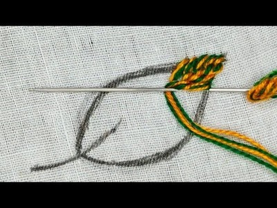 Fishbone stitch Leaf embroidery.  hand embroidery leaf design.