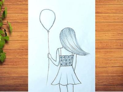 How to draw a girl with balloon | Pencil sketch drawing | Beautiful dress |