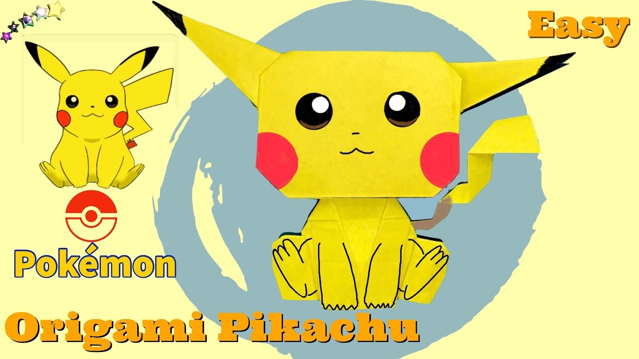 How to make origami Pikachu paper Pokémon. Easy crafts Pokemon folding instruction tutorial.