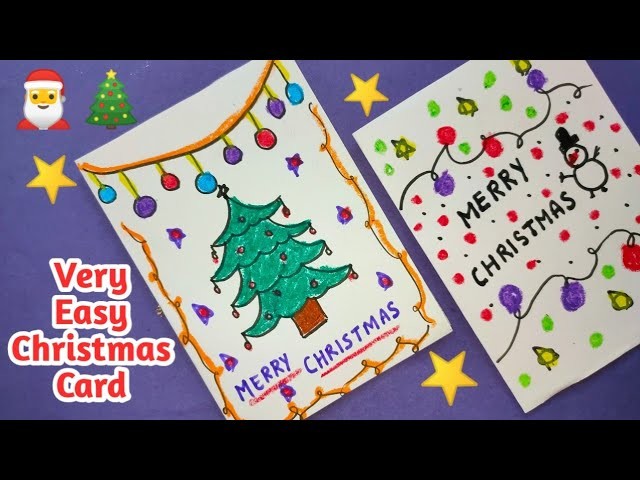 Easy Christmas card Drawing for kids. Handmade Christmas greeting card. How to make Christmas card