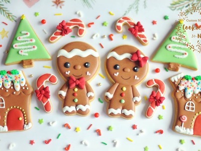How to decorate Christmas Gingerbread Set ~ Gingerbread Boy & Girl, Christmas Tree & Candy Cane