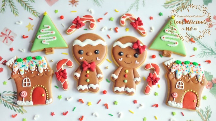How to decorate Christmas Gingerbread Set ~ Gingerbread Boy & Girl, Christmas Tree & Candy Cane