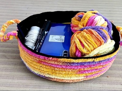 How to Make Basket with Cloth and Woolen Thread