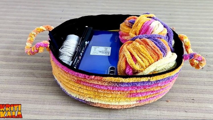 How to Make Basket with Cloth and Woolen Thread