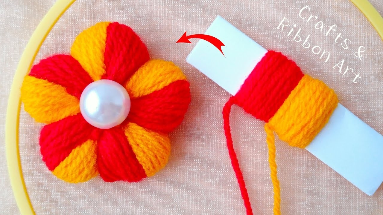 Super Easy Woolen Flower Making Trick Using Paper - Hand Embroidery Amazing Flower - Sewing Hack
