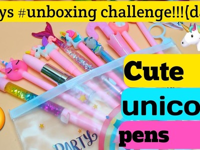 Cute unicorn pens|(Day-1)Unboxing cute unicorn pen|Unique stationery items from amazon|Asmr