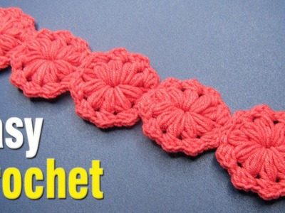 Crochet: How to Crochet Puff Stitch Cord for beginners. Free Puff Stitch Flower Cord pattern.