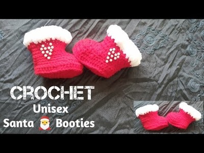 Crochet Santa Booties.shoes step by step tutorial with subtitles.6 -9 months.