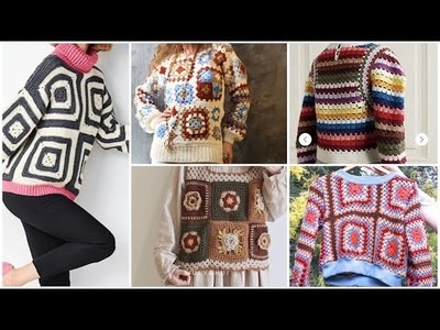 Crochet Square pattern Multi shades jumper.pullover.sweater designs