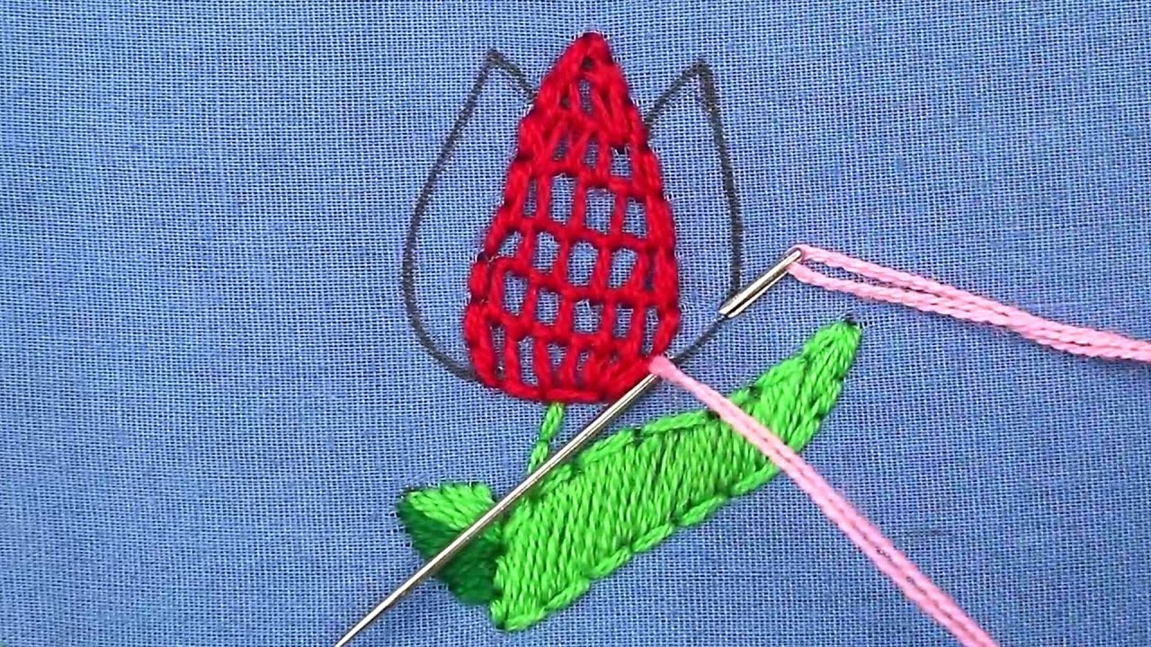Amazing flower embroidery tutorial on Net stitch - easy crochet stitch tutorial - sewing line stitch