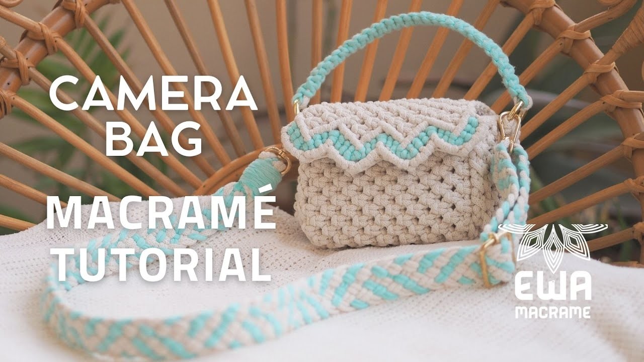DIY CAMERA BAG | MACRAME TUTORIAL | How to make macramé camera bag with mint details | EN. PL SUB