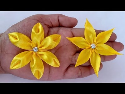 How to make ribbon flowers, Easy  Flower Making, Kanzashi Ribbon Flower |DIY PAP Flor de cetim facil