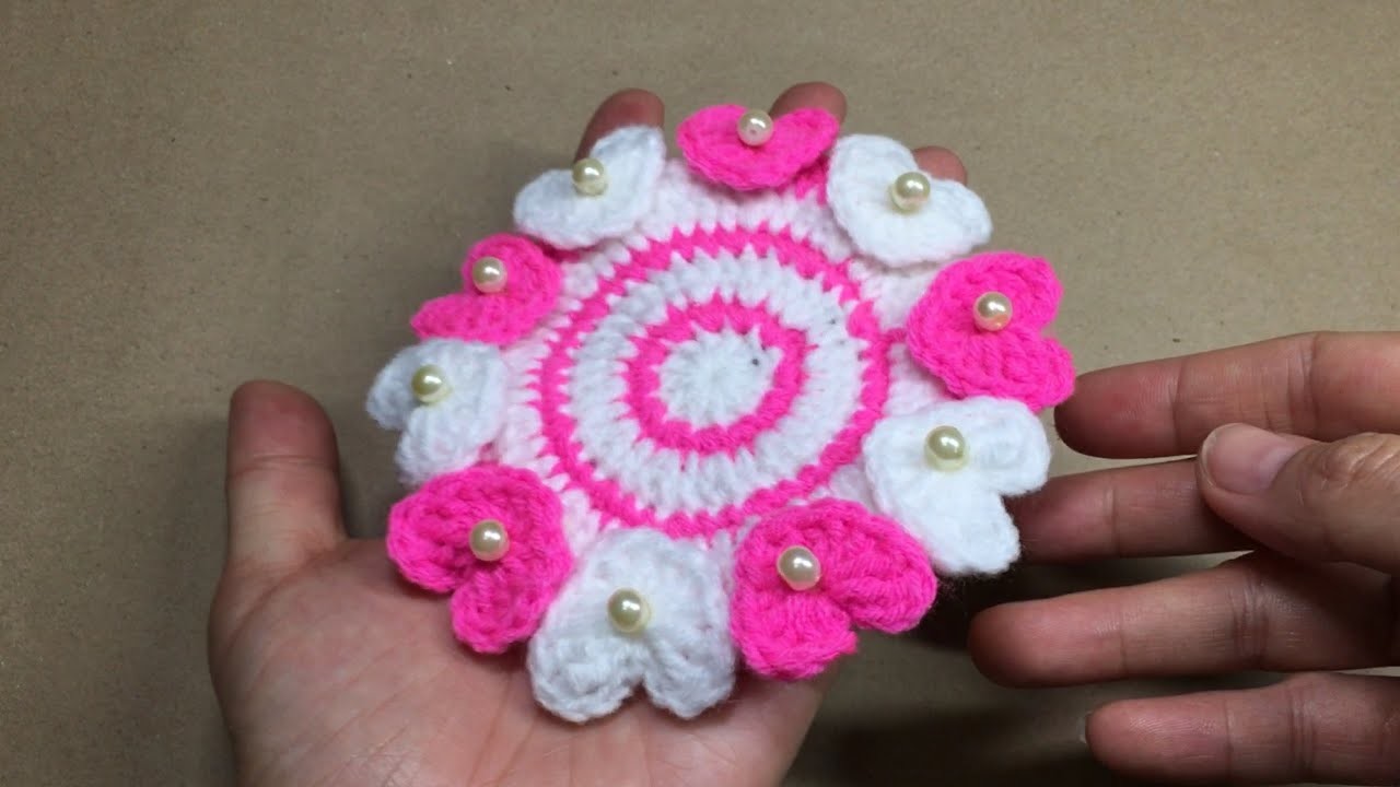Crochet coaster heart pattern tutorial