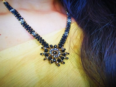 How to make. black and silver crystal beads necklace.handmade diy black beads jewellery making