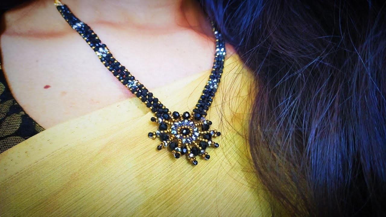 How to make. black and silver crystal beads necklace.handmade diy black beads jewellery making