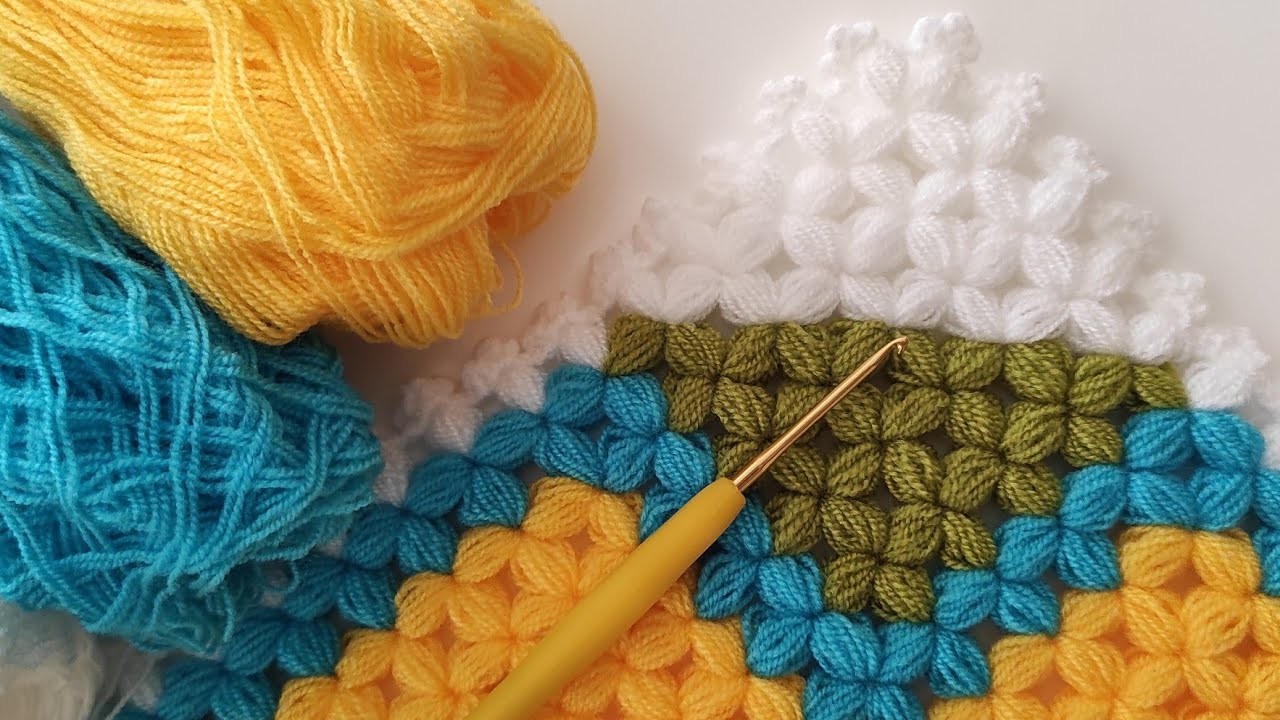 Simple and free crochet puff pattern for different projects - crochet square placemat and washcloth
