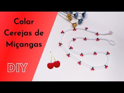 Colar cerejas de miçangas | DIY | Beaded cherry necklace tutorial
