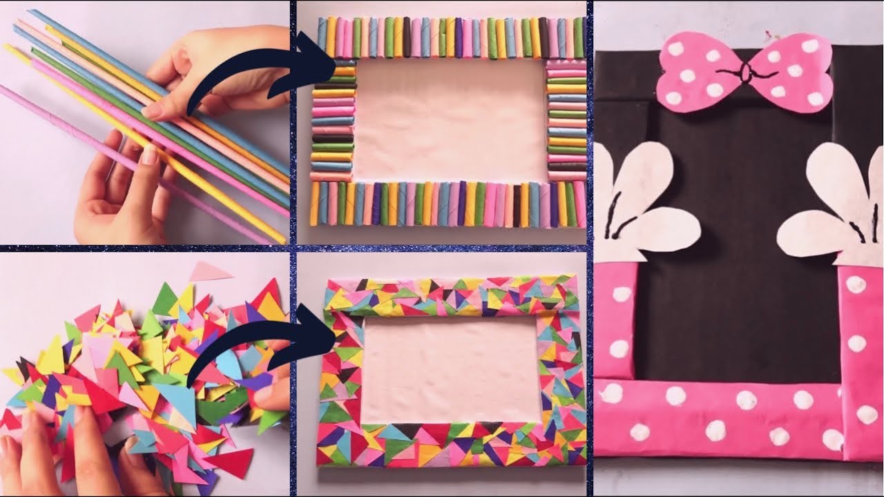 3 Photo Frame Using Chart Paper | Photoframe Making At Home | Paper craft Ideas | Art with HHS