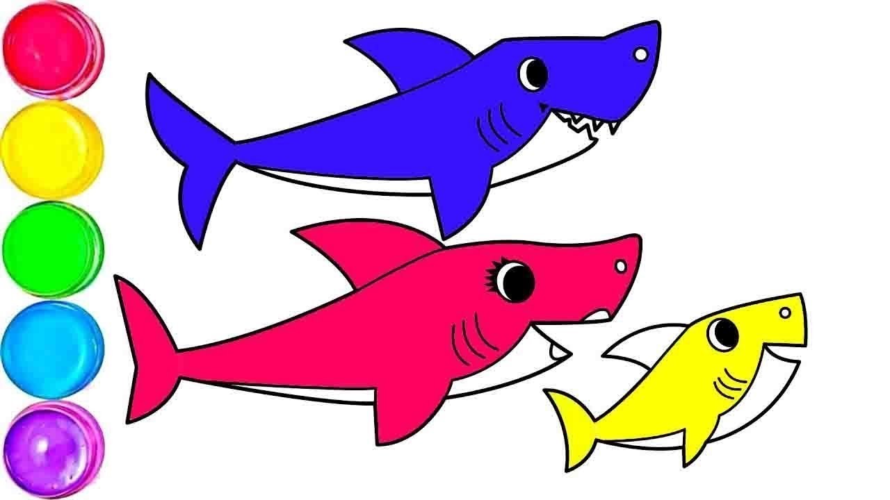 Bolalar uchun akulalar oilasini chizish. Draw picture sharks family with song for kids. Zeichne Haie