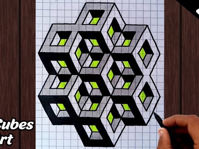 HOW TO DRAW CUBES 3D ART WITH PENCIL AND MARKER