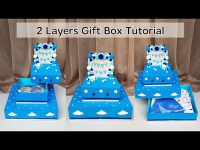2 Layers Gift Box| Diy gift box| Handmade gift ideas| Gift box tutorial | Newborn baby gift ideas