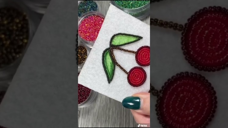 Beaded Cherry ????  #beading #beadwork #nativebeadwork #tutorial #beadembroidery #shorts #satisfying