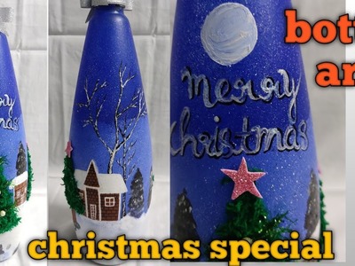 Diy|bottle art|christmas special bottle art|bottle decoration idea @pary creations 2.0