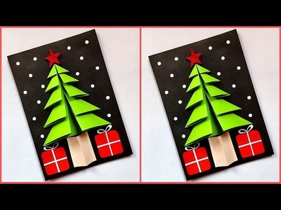 DIY Christmas card ideas very easy. Christmas tree card making. How to make christmas greeting card