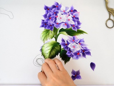 Hand Embroidery Art - Purple Hydrangea Flowers - Hand Embroidery Step by Step