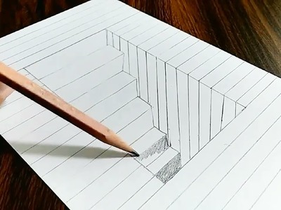 How to Draw 3D Steps in a Hole - Line Paper Trick Art Deepak Singh Artdraw