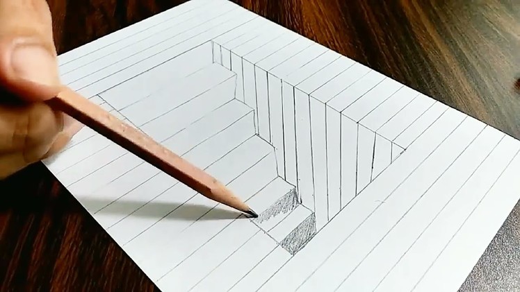 How to Draw 3D Steps in a Hole - Line Paper Trick Art Deepak Singh Artdraw