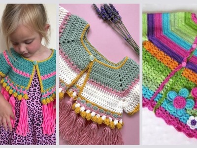 Crochet mini cardigans for girls under 10.Beautiful crochet jacket with rainbow colors