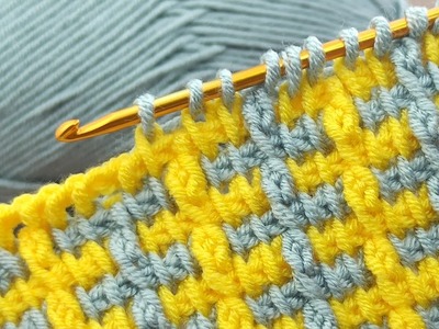 Very easy???????? two-color Tunisian baby blanket knitting pattern.İki renk Tunus işi bebek yeleği modeli