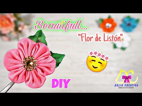 Como Hacer Flor de Fita.FLOR CINTA LISTON. Ribbon Flower.