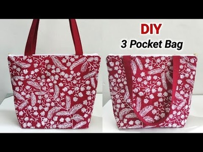 DIY 3 Pocket Zipper Tote Bag | Simple Tote Bag with Lining | Zipper Tote Bag Sewing Tutorial | Bag