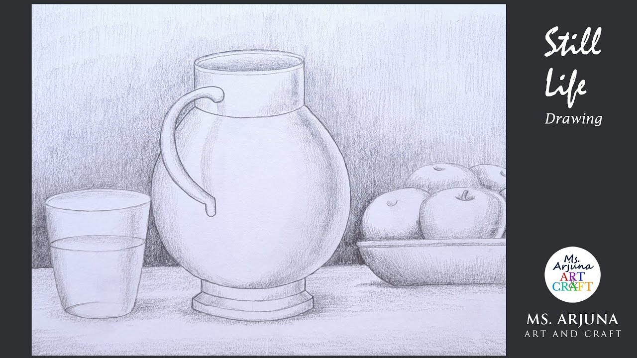 Easy Still Life Drawing | How to Draw Jug with Glass and Apples Step by Step | Drawing Tutorials