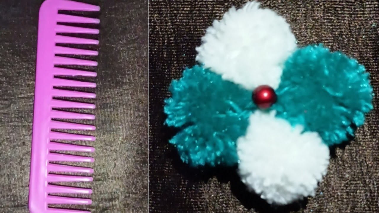 Super easy woolen craft idea with hair comb - Pom Pom Flower - Hand Embroidery Amazing Trick