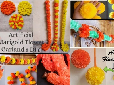 How to make 6 types of Plastic Marigold Garland Flower Toran Garland Handmade Decor Festiv DIY Ideas