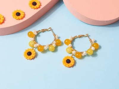 How to Make Beaded Wire Wrapped Hoop Earrings | DIY Sunflower Yellow Hoop Earrings Tutorial