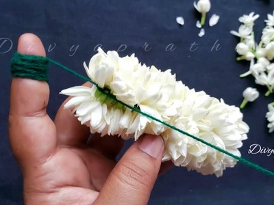 How to tie jasmine flowers in easy way.different method to string jasmine flowers.mallipoo.veni.DIY