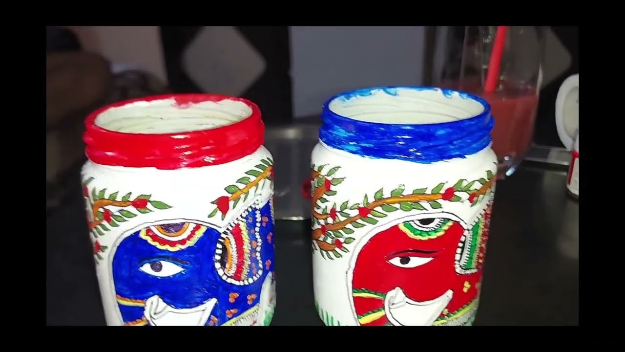 Madhubani Painting on glass jar|Easy DIY|Elephant Madhubani|Home decor|for Beginners|Art Tutorials