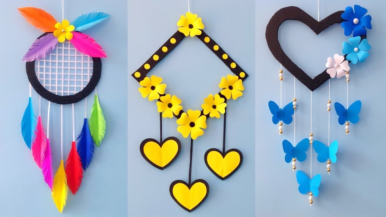 3 Easy and Quick Paper Wall Hanging Ideas. A4 sheet Wall decor. Cardboard  Reuse.Room Decor DIY