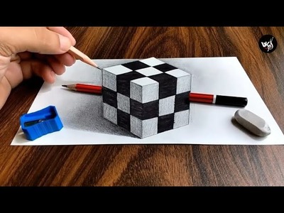 3D Trick Art on Paper Realistic Cube - Trick Drawing