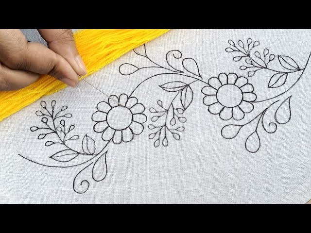 Basic Hand Embroidery Stitches Suitable for Border Design, Easy Embroidery  Phulkari Border Design