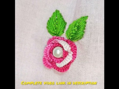 Cast-on stitch Flower & Feather Stitch Leaf Hand Embroidery on Frock #crewelart