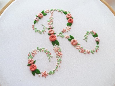 Flower letter "R" embroidery | Floral monogram hand embroidery | How to embroider a letter.