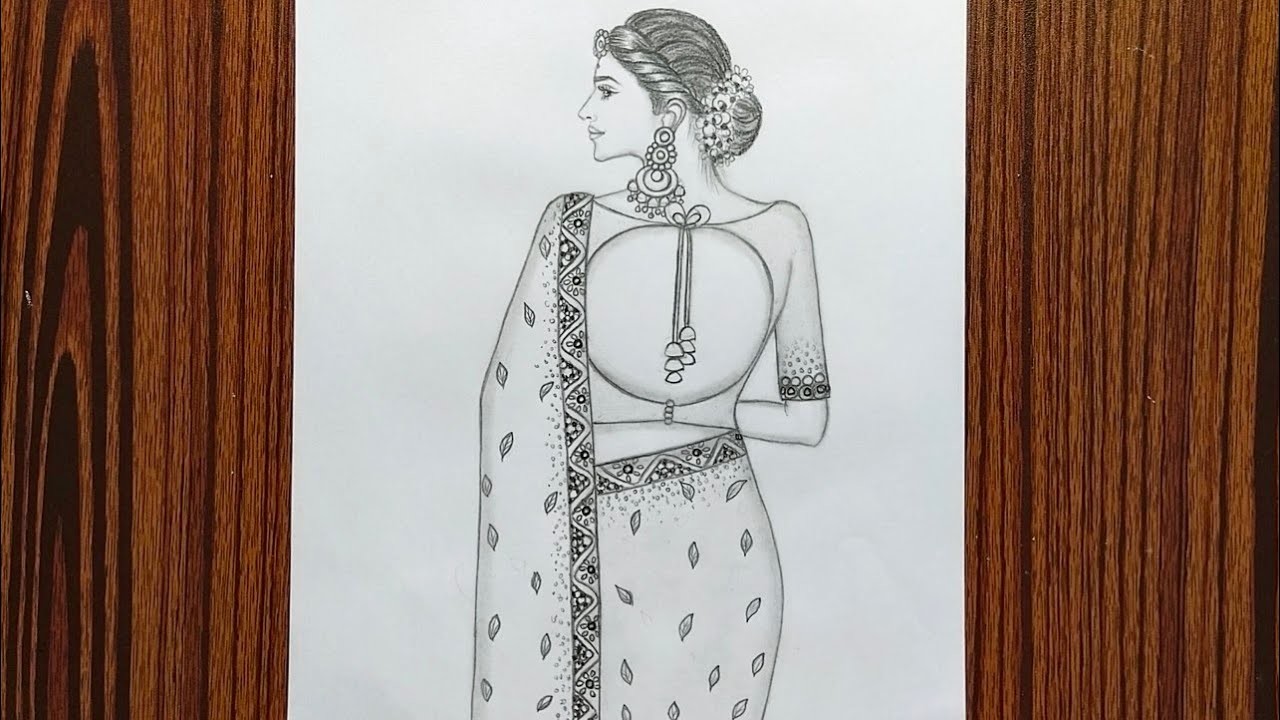 How to draw a Beautiful Traditional Girl very easy, Saree drawing, Girl