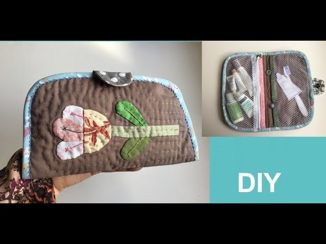 Neceser De Viaje Con Applique floral. DIY Travel Makeup Bag with applique